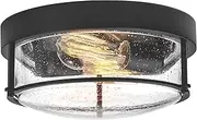 Emliviar 2-Light Outdoor Ceiling Light Fixture, Farmhouse 12 inch Close to Ceiling Light with Seeded Glass, Black Finish Finish, AUT23 BK