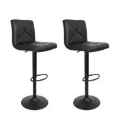 Set of 2 PU Leather Gas Lift Bar Stools - Black