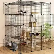 Uandhome 4 Tier 111 x 111 x 146 CM Cat Cage Large Enclosures with Hammock Detachable Metal Wire Crate Kennels Indoor/Outdoor Animal House Fence for 1-4 Cats,DIY Pet Crate Playpen(3 Columns,3 Rows)