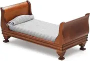 Odoria Dollhouse Single Bed Miniature: 1/12 Scale Wooden Bed Victorian for 6 inch Dolls Bedroom Vintage - Mini Brown Furniture with Bedding Fabric