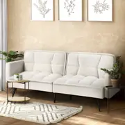 Oikiture 3-Seater Sofa Bed Futon Convertible Boucle Sherpa Lounge Couch Recliner White