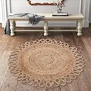 Aizza Trends Hanmade Hand Braided Natural Jute Round Floor Area Rug-Kitchen Rug-Dining Table Rug-6 x 6 Feet Round (180 cm x 180 cm)