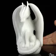 7.4" White Jade Hand Carved Crystal Dragon Sculpture, Crystal Healing