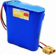 HJGHY 12V 2600mAh Rechargeable Lithium Battery 12V Portable Bare Leads Wire Replacement Li-ion Battery with Charger for RC Car/Robot 31.2W Motor Kits,Xt60 12v2.6ah