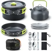 SaZaK Camping Cooking Set 16pcs Cookware Pot Pan Set Nesting Mini Cook Set for Hiking Backpacking