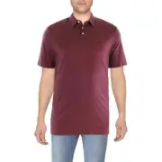 Volcom Mens Red Button Front Logo Tee Polo S BHFO 1921