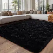 Large Fuzzy Rug 8x10 Feet Black Fluffy Rug for Living Room, Big Plush Non-Skid