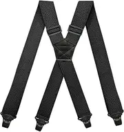 [BaronHong] Airport Friendly Suspenders,NO buzz Plastic 4 Clips 1.5 inch Fully Elastic Braces with Leather Patch Ski Suspenders