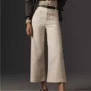 NWT Anthropologie Maeve The Colette Wide Leg Cropped Cream Ivory Corduroy