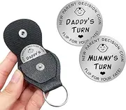New Parents Decision Coins with Leather Case, Stainless Steel Decision Making Coin, Decision Flip Coin for New Mummy Daddy, Funny Double Side Baby Turn Coin, Commemorative Coin for Decision Making