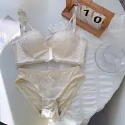 Lace Wireless Push Up Bra / Panty / Set Set of 2 - Bra & Panty - Milky White - 80AB
