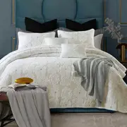 100% Cotton Cover Lightly Quilted Coverlet Set Floriade Cream (Queen, King)