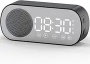 Digital Alarm Clock Bluetooth 5.0 Speaker LED Display Mirror Desk Alarm Clock with FM Radio Support TF Card Play Hands-Free Call Double Alarm Clock with USB Charging Port Adjustable