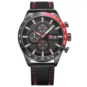 Multifunction Male Wristwatch Working Sub-Dials Quartz Movement Watch Black Red Colour