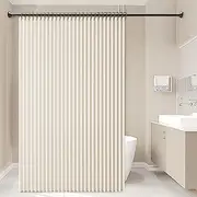 [graneat] Folding Linen Shower Curtain, Not occupying Space, Water Resistant Shower Curtain, Magnetic Splash Guard, Stainless Steel Hooks (Yellow,70.86x78.74inch)