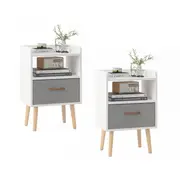 Advwin Bedside Table Set of 2 Fabric Drawer Small Wooden Nightstand with Storage Shelf White