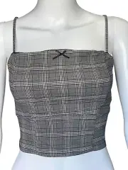 Wild Fable Gray Plaid Smocked Crop Top With Adjustable Straps Size L Rayon Blend