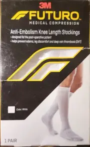 3M FUTURO Unisex Compression Anti Embolism Knee Socks Size Medium, Color: white