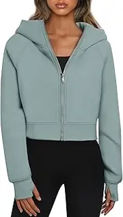 [Trendy Queen] Womens Zip Up Hoodies Cropped Sweatshirts Fall Outfits Casual Hooded Pullover Sweaters Tops Winter Clothes 2023