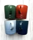 Le Creuset 12 Oz Coffee MUGS Set /4 Stoneware Cayenne Agave Cactus Coastal Blue