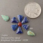 Lapis/Mexican Opal/Kingman Turquoise Daisy. 11pc Set. Handmade. #1230