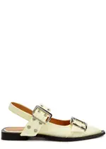 Ganni Buckle Ballerina Patent Leather Slingback Flats - White - 39 (IT39 / UK6) 39 (IT39 / UK6)