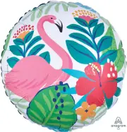 Tropical Jungle w Flamingo & Flowers 18'' Luau Round Jr Shape Foil Balloon