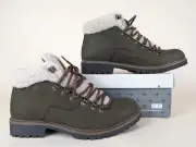Sun Stone Glenn Winter Boots Mens 7.5M Olive Faux Fur Trimmed Lace Up Shoes NWB