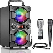 TENMIYA Large Bluetooth Speaker, 60 W Wireless Speaker Boxes Bluetooth 5.0 with Subwoofer, FM Radio, MP3 Player, Microphone, Colourful Light, Stereo, EQ, Portable Outdoor Music Box for Party