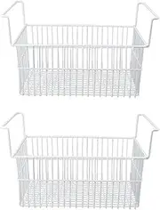 Freezer Baskets, 2PCS Metal Wire Storage Baskets Closet Baskets, Chest Freezer Organizer Bins, Stackable Wire Rack with Handles, Multiple Uses for Home, Office, Bathroom, Pantry