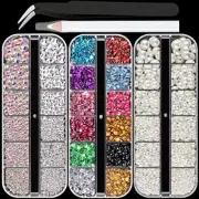 3 Boxes of Flat Back Nail Art Crystal Rhinestones+Pearl Set 6 C06-3 Boxes