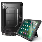 For Apple iPad 5th Gen 9.7 inch 2017 For Kids With Pencil Holder Shockproof Protective Heavy Duty Kickstand Case Cover (Black)