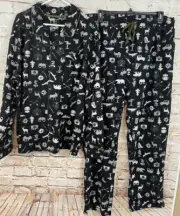 NEW Cuddl Duds pajamas set men small flannel cozy lodge cabin black compass bear