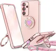 [Eherui] Mobile Phone Case for Samsung Galaxy A54 5G Case with Strap, Ring Heart Double Ring Stand Mobile Phone Chain Women Girls Thin Shockproof Protective Case for Samsung A54 Case Pink