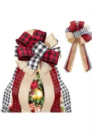 Christmas 6 Tree Topper Bows Plaid Christmas Tree Decorations and Ornaments,...