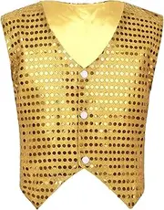 [Linjinx] Kids Boys Girls Sequins Waistcoat Jacket Vest Hip-hop Jazz Latin Dance Stage Performance Costume