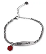 Medical Alert ID Bracelet - Diabetes Type 1 or Type 2 - Stainless Steel Chain