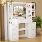 Vanity Dressing Table Set Make Up Desk W/ LED Mirror and 8 Open Shelves Dresser