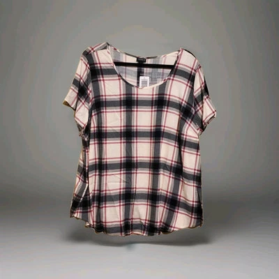 Torrid Abbey Rayon Slub Top Red/White /Blue Plaid Sz 1 NWT Free Ship