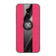 2PC For Xiaomi Redmi 5 Plus Stitching Cloth Texture Shockproof TPU Protective Case with Ring Holder(Red)