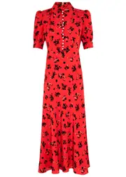 Alessandra Rich Floral-print Silk Midi Dress - Red - 46 (UK14 / L) 46 (UK14 / L)
