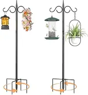Double Shepherds Hooks for Outdoor, Bird Feeder with Pole and 5 Prongs Base, Heavy Duty Shepherds Hook, 2 Pack Thick Garden Hooks, for Hanging Plant Basket, Solar Light Lanterns(76 inch)