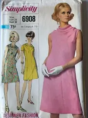 New Uncut FF Size 14 Misses Dresses 1960s Sewing Pattern, Simplicity 6908