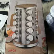 Rotating Spice Rack Organizer with 20 Jars Revolving Stainless Steel Rack