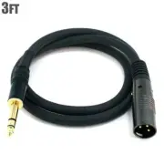 3FT 3-Pin XLR Male to 6.35mm 1/4" TRS Stereo Male Cable Microphone Mic Gold