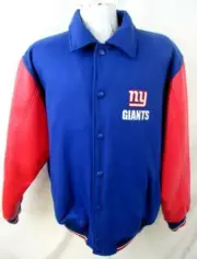 New York Giants Mens L Snap Front Embroidered Wool Faux Leather Jacket AGIA 230