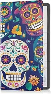 [Caihoyu] Premium Leather Car Registration and Insurance Card Holder Men Women Auto Truck Comparment Accessories Case for Cards, Essential Document Driver License Festive Cute Sugar Skulls