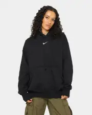[Nike] Nike Women's Sportswear Phoenix Fleece Oversized Pullover Hoodie Black/sail - Size 16 (2XL) 16 (2XL) Black/Sail