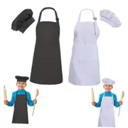 2 Sets Black & White Kids Aprons and Chef Hat Set for Girls Boys Black+white