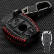 For Mercedes Benz A B C E S Class CLA CLS GL GLS GLA GLK SLK SLS AMG GLC PU Leather Remote Key Fob Ring Case Cover 2 Button Auto black